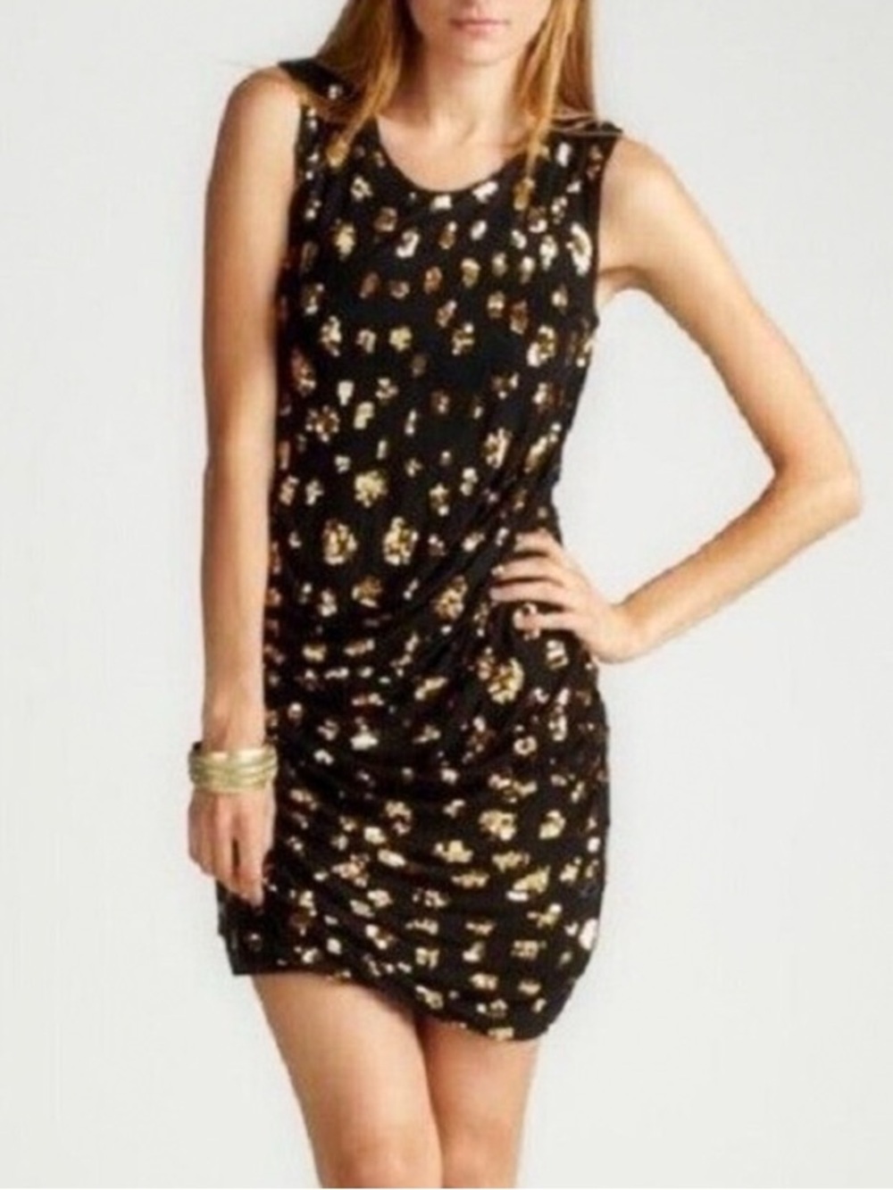 NWOT - French Connection Black and Gold Jersey Dress